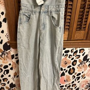 Blue Wide Leg Flare Jeans High-Waisted